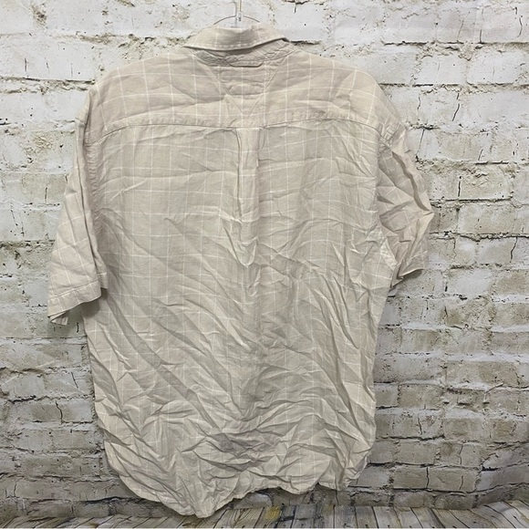 Tommy Hilfiger Beige White Plaid Pure Linen Short Sleeve Button Up - Picture 3 of 4